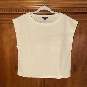 J. Crew Neu Mariner Jersey U-Boot-Ausschnitt Muskel T-Shirt Elfenbein Flügelärmel Größe XL - Bild 1 von 9
