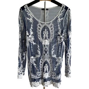 Embroidered Sheer Mesh Tunic Top Size Medium Fairy Coquette Whimsigoth Feminine - Bild 1 von 5
