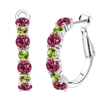 925 Sterlingsilber 2,70 Ct Rundschliff Rosa Turmalin Und Peridot Creolen - Bild 1 von 4