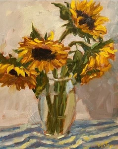 HELEN TARR ORIGINAL "Sunflower" sunflowers flower flowers OIL ON PANEL PAINTING - Picture 1 of 2