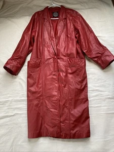 Leather Overcoat XL Nimbus Red Shoulder Pads China Missing 1 Button - Picture 1 of 6