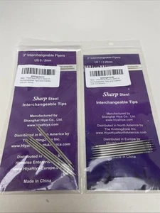 Lot of 2 HiyaHiya Flyers Sharp Steel 3" Interchangeable Tips, US 0 & US 1 - Picture 1 of 6