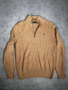Maglione pullover Polo Ralph Lauren uomo maglia cavo 1/4 zip marrone taglia L marrone logo - Foto 1 di 4