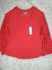 Terra & Sky Women's Plus Size V-Neck Top Long Sleeve Tee Size 3X Solid Red New