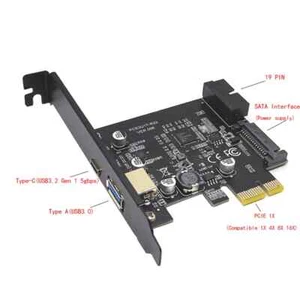 USB 3.1Type C PCIe Expansion Card PCI Express X1 to USB3.0+ Type-C 19pin Adapter - Picture 1 of 14