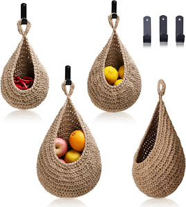 Hanging Fruit Basket Set of 3, Boho Wall Hanging Storage Jute Basket for Organiz