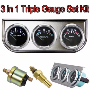 52mm 3 in Car Auto Triple Gauge Kit Water Temp + Oil pressure + Voltmeter Meter - Picture 1 of 8