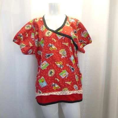 Mary Engelbreit Size XL Scrub Red Dog Cat Bird Animal Print Designer Pullover - Image 1 of 4
