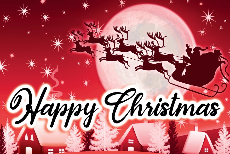 Póster grande estampado laminado Navidad Papá Noel telón de fondo escena setter cualquier texto Foto 1 de 1