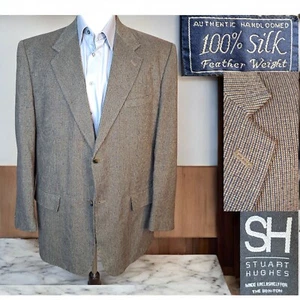 Stuart Hughes Sport Coat Jacket Mens 44L Brown Check Tweed Silk - Picture 1 of 10
