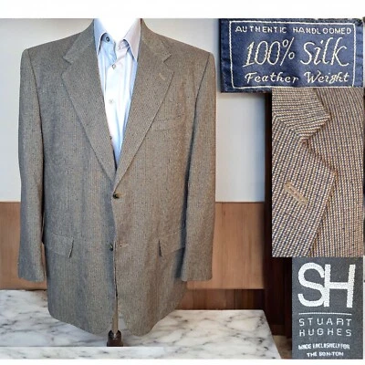 Stuart Hughes Sport Coat Jacket Mens 44L Brown Check Tweed Silk - Image 1 of 4