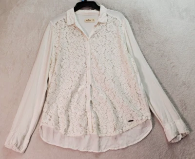 Camisa Hollister Mujer Mediana Blanca Encaje Floral Manga Larga Cuello Abotonada Foto 1 de 4