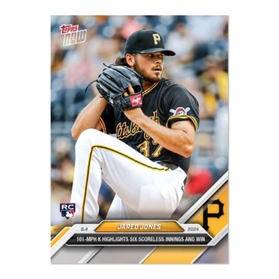 2024 Topps Now 258 Jared Jones Pittsburgh Pirates RC 101-MPH K Win PR 980 - Image 1 of 2