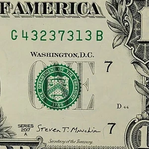 Banconota da un dollaro alternata 3s fantasia numero di serie G43237313B DC - Foto 1 di 8