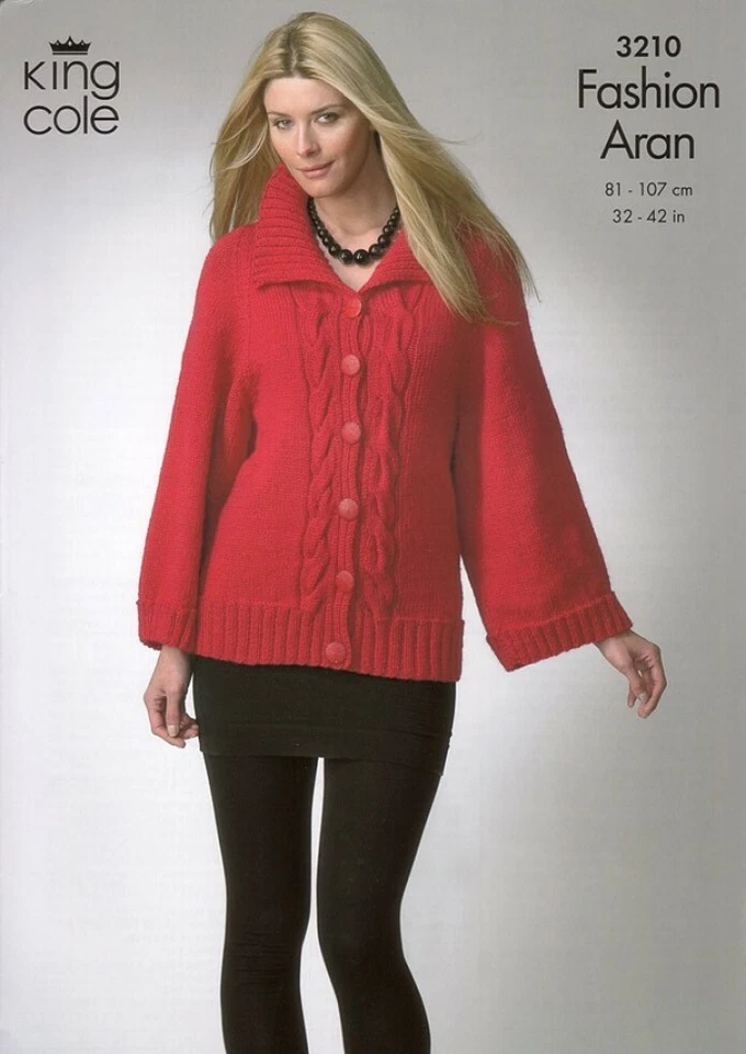 ARAN LADIES  LARGE COLLARED CARDIGAN  KNITTING PATTERN 3210 - Image 1 of 1