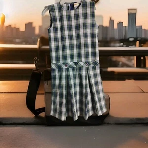 School Apparel 4teen Uniform School Jumper Dress Green Gray Plaid Girls Size 4t - Picture 1 of 13
