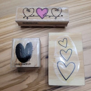Mounted Rubber Stamps Valentine Hearts Set of 3 - Picture 1 of 5