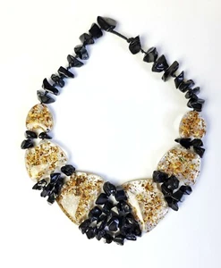 Sobral Fragments Radesh Jet Black & Gold Metalique Beads Artist Made Necklace - Picture 1 of 7