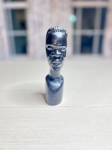 Vintage handgeschnitzte afrikanische Mann Holzbüste Statue Kunst Skulptur 6” x 2” - Bild 1 von 2