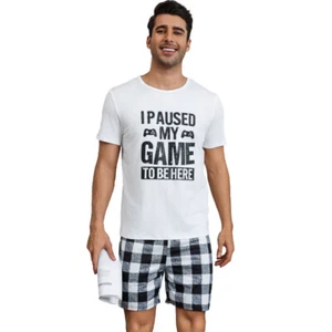 Men's pajamas men's summer ice silk plaid casual short-sleeved shorts home set - Picture 1 of 7
