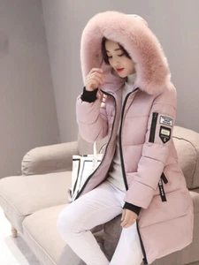 Fur Collar Hooded Coat Women Puffer Jacket with Zipper Pockets Design for Winter - Picture 1 of 12