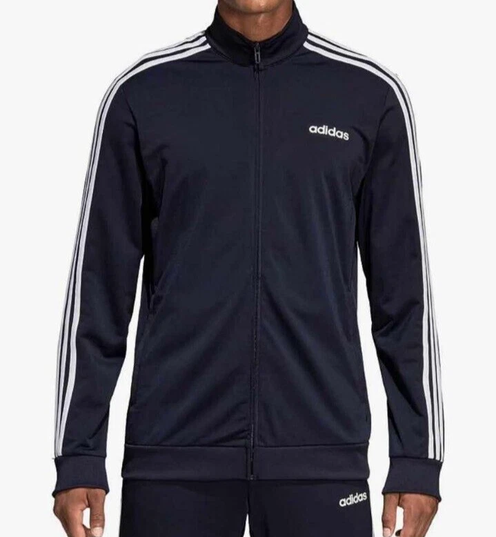 Adidas Mens Essentials 3 Stripe Tricot Track Jacket Navy Blue Size S DU0445