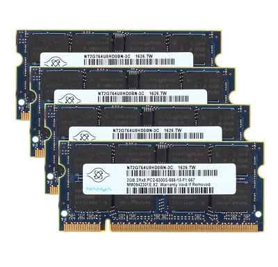 NEW Nanya 8GB 4x 2GB PC2-5300 PC5300 DDR2 667Mhz 667 Memory RAM Laptop SODIMM #N - Image 1 of 4