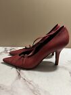 POLLINI MADE IN ITALY RED EMBOSSED LEATHER DRESS MARY JANE PUMP SHOES SIZE 40