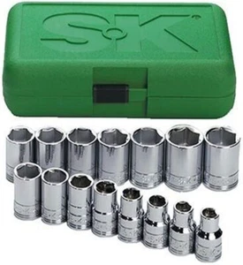 SK Tools 15 Piece 1/2" Drive 6 Point Standard Metric Chrome Socket Set (1955) - Picture 1 of 2
