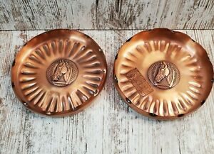  2 Vintage Gregorian Solid Copper Hand Hammered Ashtray Horse Head USA
