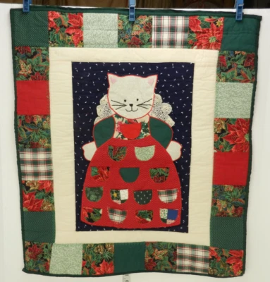 Handmade Cat Quilted Advent Calendar Wall Hanging with Treat Pockets - Image 1 of 3