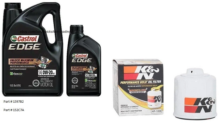 Aceite de motor sintético completo Castrol EDGE Advanced 0W-20: 6 cuartos de galón con filtro de aceite K&N Foto 1 de 1