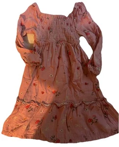 Pink Floral Long Sleeve Double Weave Fit Flare Dress Girls Sz 8 Off Shoulder - Picture 1 of 7