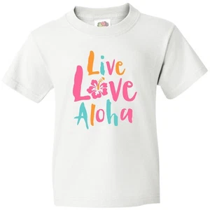 Inktastic Live Love Aloha Youth T-Shirt Hawaii Hawaiian Hibiscus Maui Tropical - Picture 1 of 8