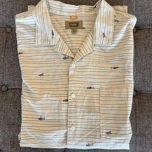 Foundry button down shirt men's 2XLT short sleeves stripes tan fishing hooks - Picture 1 of 12