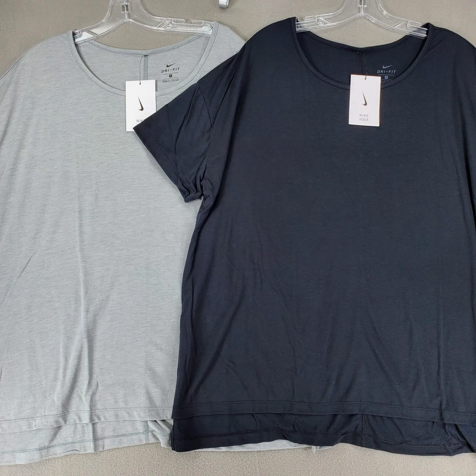 Lot 2 Nike Women Size 2X Short-Sleeve Yoga Top Black Gray CT0538-010 073 T-Shirt