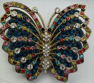 Butterfly Brooch Multicolor Rhinestones And Beads HSN Princess Amanda Borghese - Picture 1 of 11