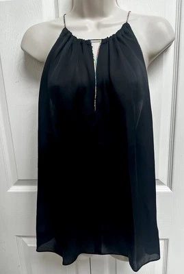 NUEVO CON ETIQUETAS $198 Robert Graham Talla S Negro Seda Alina Ojo de Cerradura Tropical Borde en Contraste Foto 1 de 4