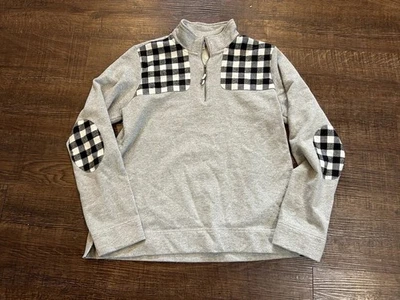 Jaqueta feminina Orvis tamanho médio 1/4 com zíper cinza com detalhes xadrez - Imagem 1 de 4