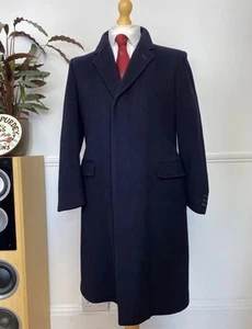 HARRODS BERWIN PURE 100% CASHMERE NAVY BLUE COVERT OVERCOAT MENS SIZE 38 JACKET - Picture 1 of 7