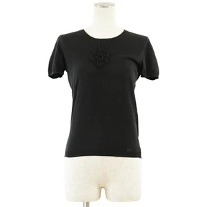 CHANEL Knit 03C P20468 Shirring Camellia Coco Mark Signature Logo Plate Short Sl - Picture 1 of 10