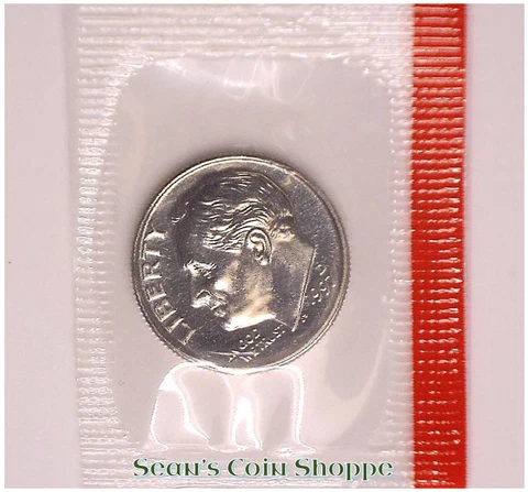 1997 D Uncirculated Roosevelt Dime Denver from Mint Set Original Cellophane Wrap Cover