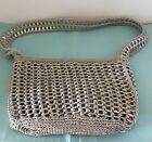 Vintage NNT,Poptop Purse,Ladies,Grey /silver,shoulder Style Zip Closure,lining