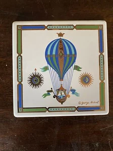 MID-CENTURY GEORGES BRIARD HOT AIR BALLOON ENAMEL METAL TILE TRIVET / COASTER - Picture 1 of 4