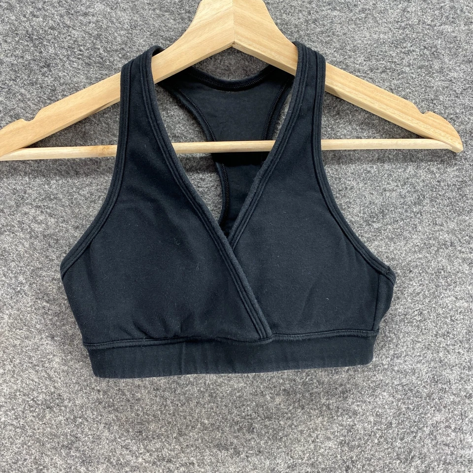 VSX Activewear Bra Women XS Black V-Neck Wide Strap Cotton Solid Wireless Casual - Image 1 of 4