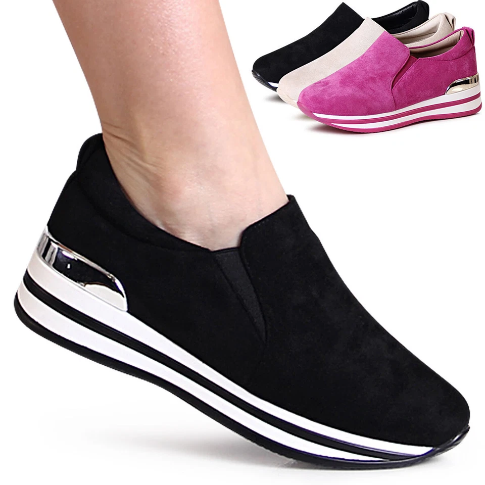 Chaussures Femme Semelle Compensée Basses Plateforme Mocassins Baskets Velours à - Photo 1/1