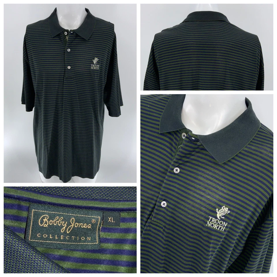 Рубашка поло для гольфа Troon North Bobby Jones XL зеленая синяя полоса индейка YGI W3-100 - Изображение 1 из 4