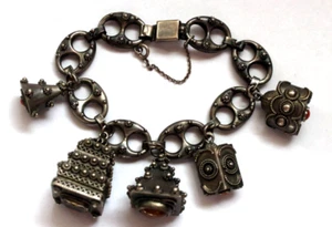 Antique Vintage Solid 800 Silver Etruscan Charm Bracelet Mariner Link Beaded - Picture 1 of 13
