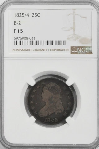 1825/4 25c Capped Bust Silver Quarter Dollar NGC F15 Philadelphia B-2 Cover