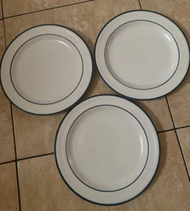 Carte Blanche by Over and Back Set of 3 11” Dinner PlatesWhite Dark Blue Trim - Picture 1 of 3